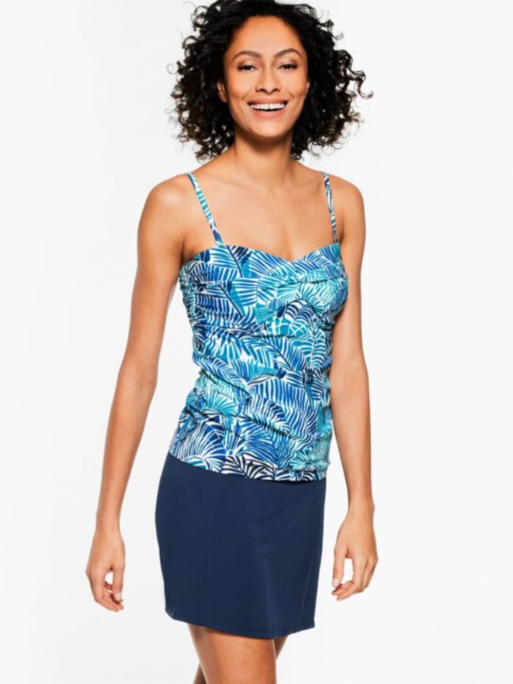 Cabana Life X Talbots Twist Front Tankini Swim Top with Blue Fern Print Size XL